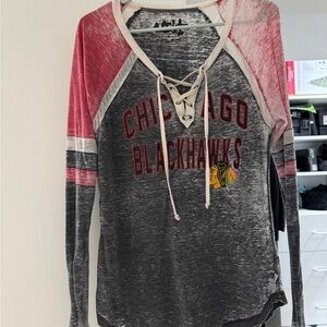 Chicago Blackhawks Women's Red and Gray Lace-Up Top